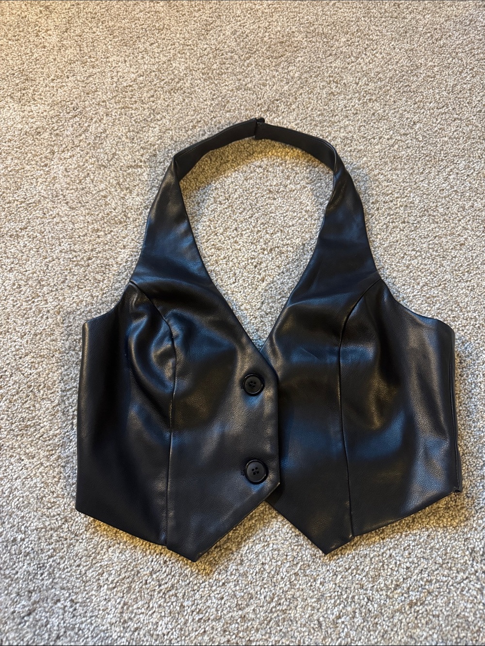 12th Tribe Black Faux Leather Halter Vest